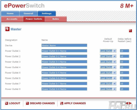 ePowerSwitch 8M control interface +