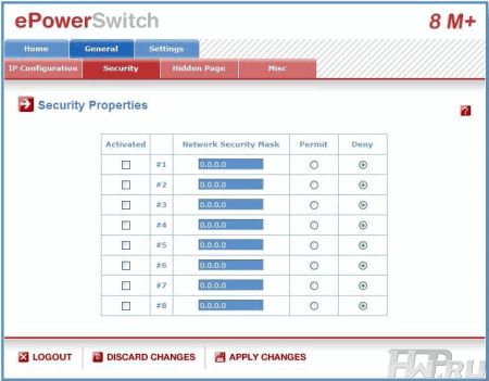 ePowerSwitch 8M control interface +
